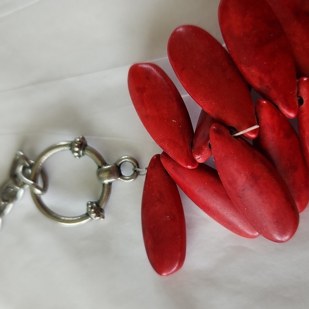 Stone Teardrop Red Statement Silvertone Chain Azt… - image 6